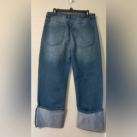 Goldenpoint Blue Ankle Cropped Jeans with Wide Cuff. Very Soft Stretchy Denim. - Picture 2 of 13